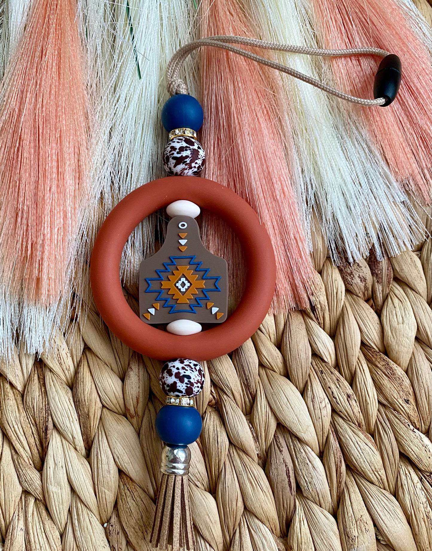 BURNT ORANGE COW TAG - CAR CHARM
