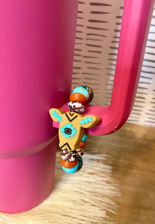 Oat & Turq Aztec Cow - Tumbler Cup Charm