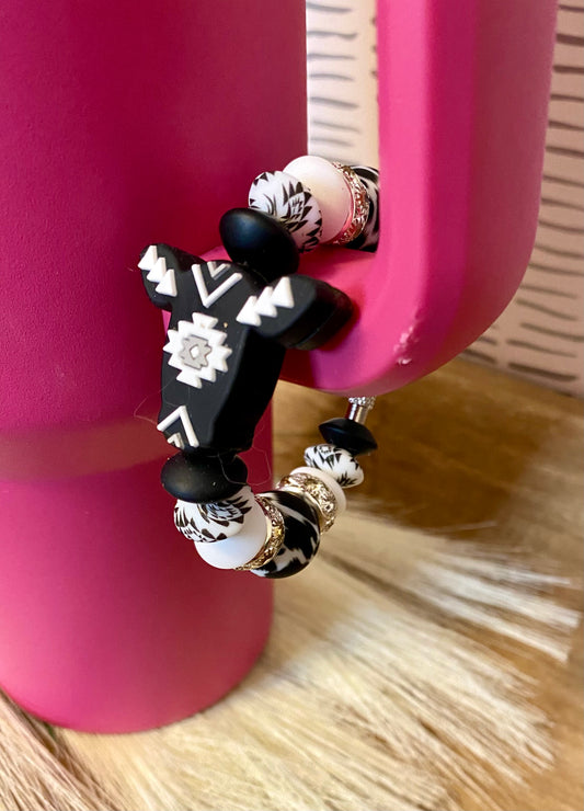 Black & White Aztec Cow - Tumbler Cup Charm