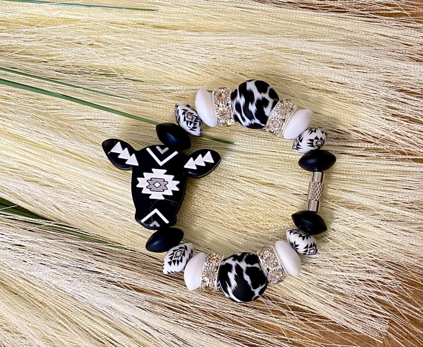 Black & White Aztec Cow - Tumbler Cup Charm