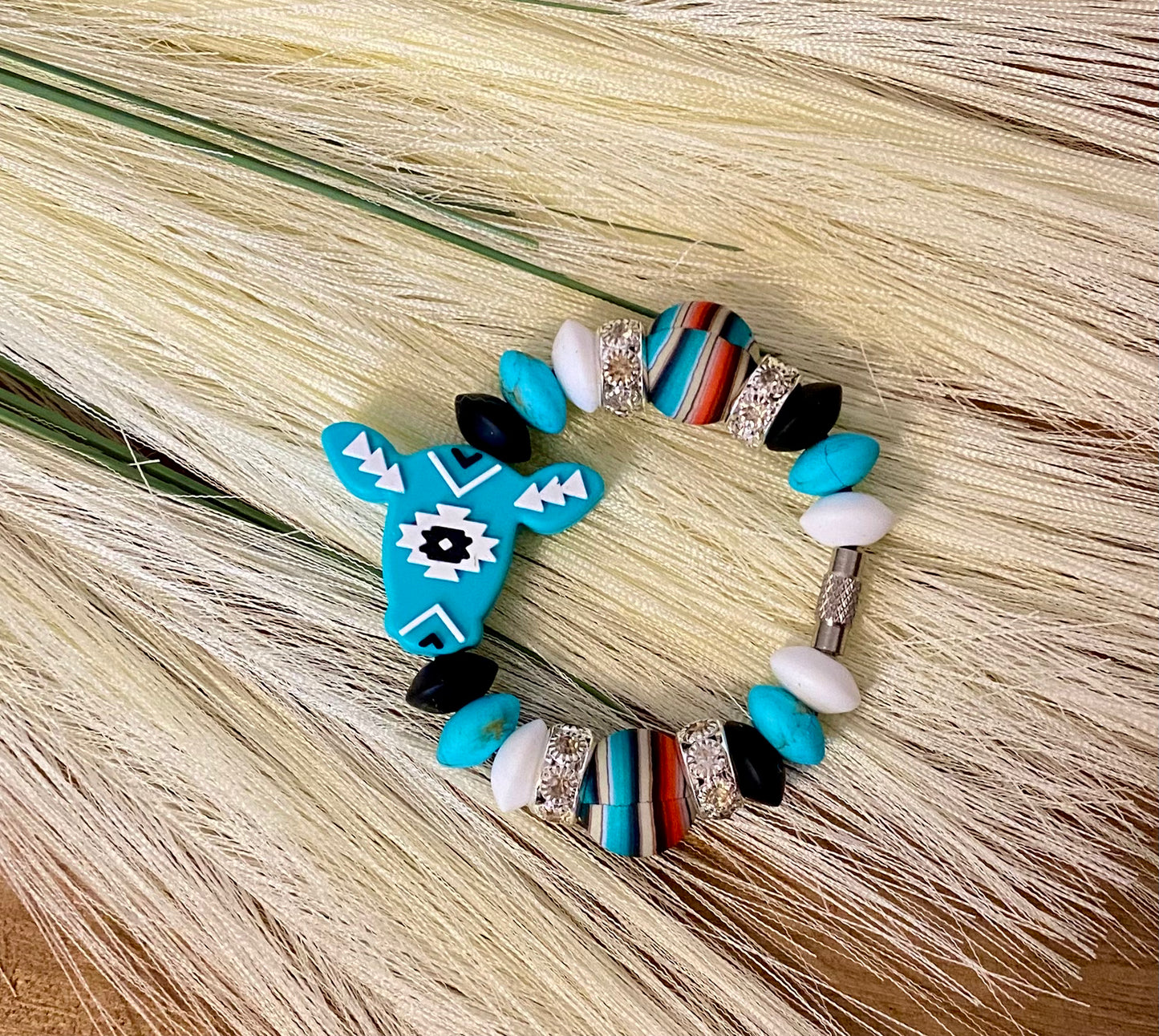 Turq Aztec Cow - Tumbler Cup Charm