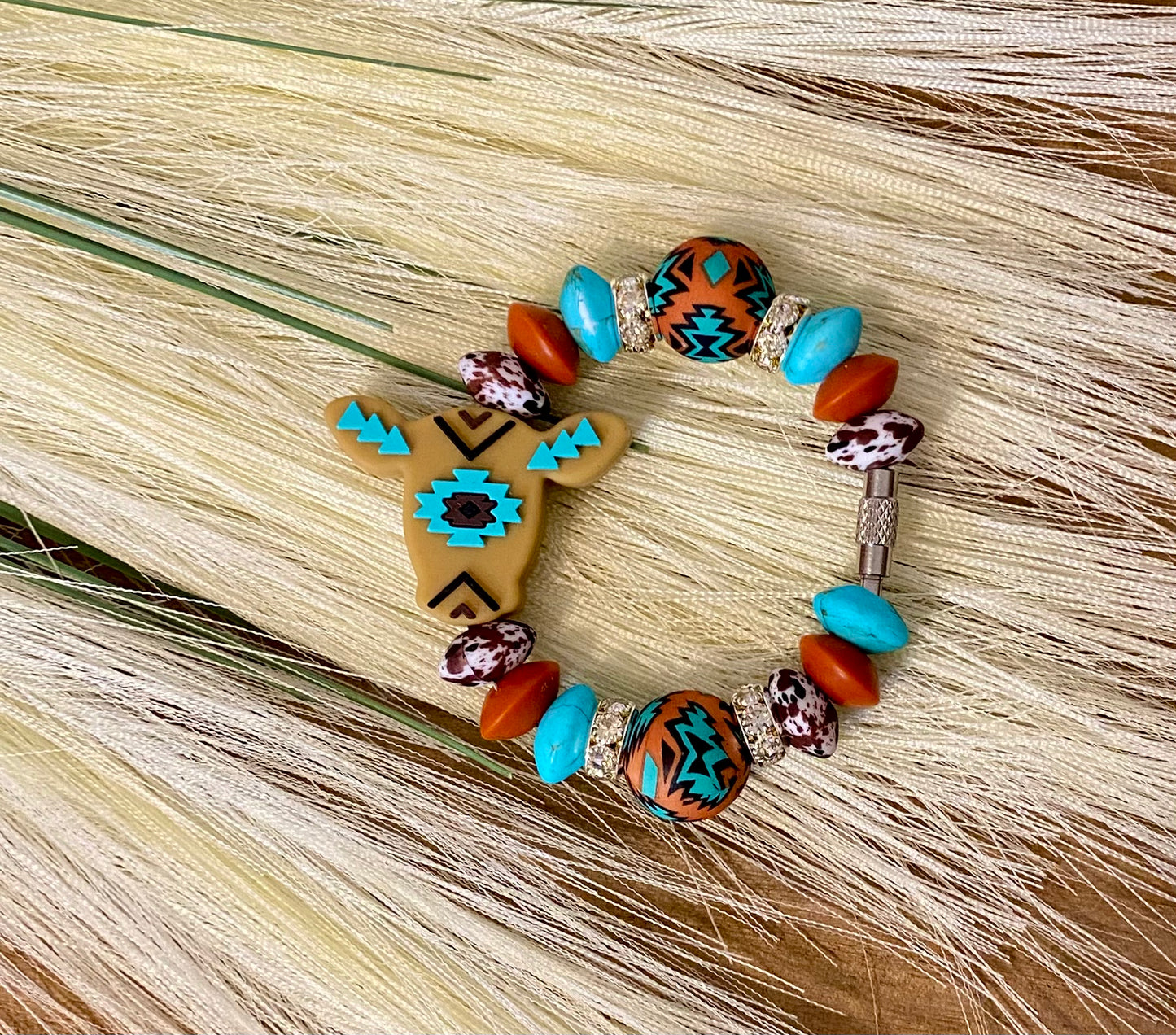 Oat & Turq Aztec Cow - Tumbler Cup Charm