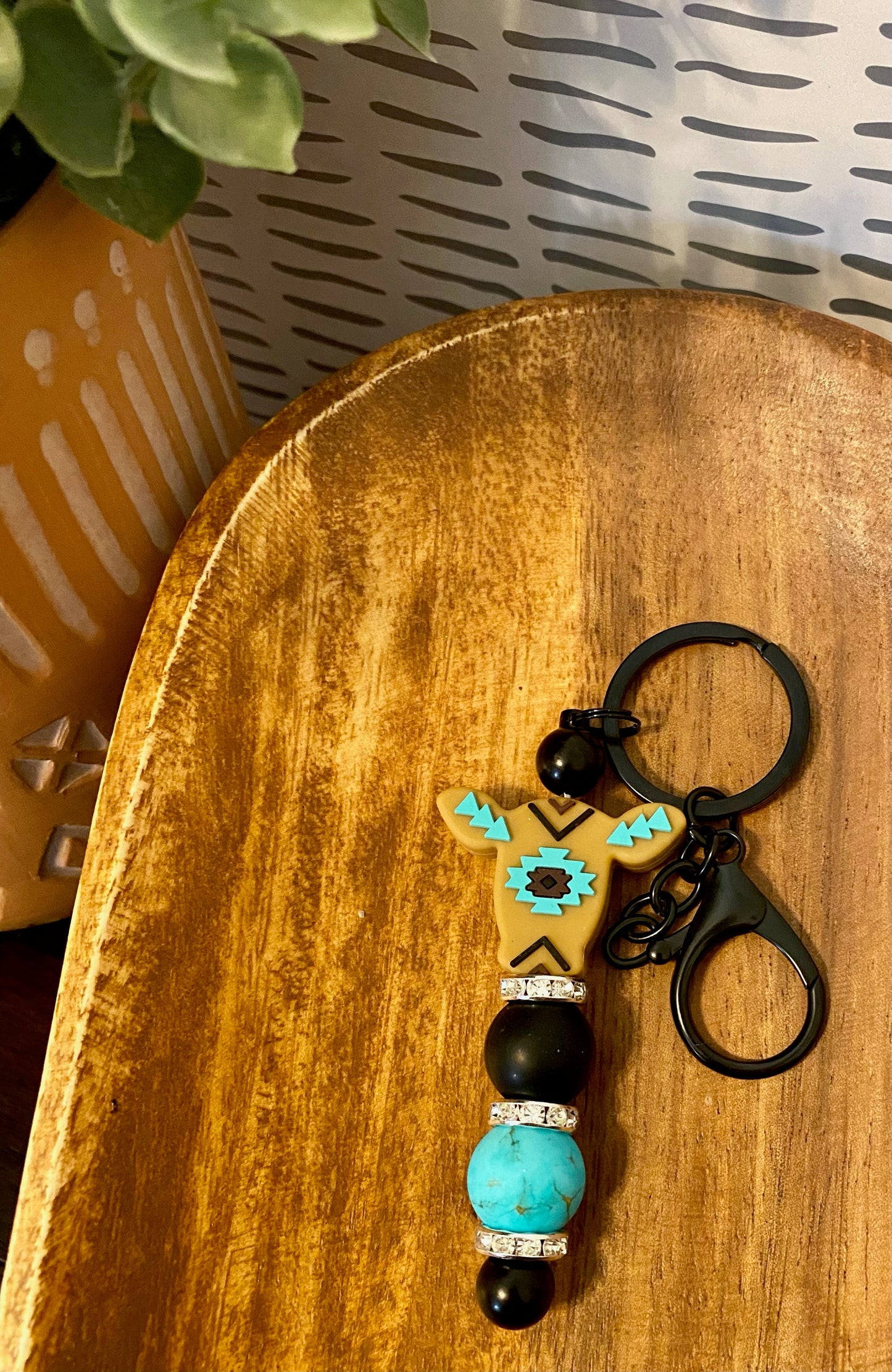 Latte and Turquoise Aztec Ollie - Keychain