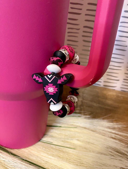 Pink Aztec Cow - Tumbler Cup Charm
